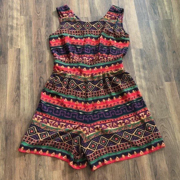 Kathie Lee Collection Sz 8 Vintage Tribal Print Sleeveless Romper - Picture 1 of 7